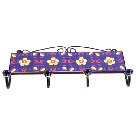 Navy Blue Yellow Tiny Flower Tiles Hooks 